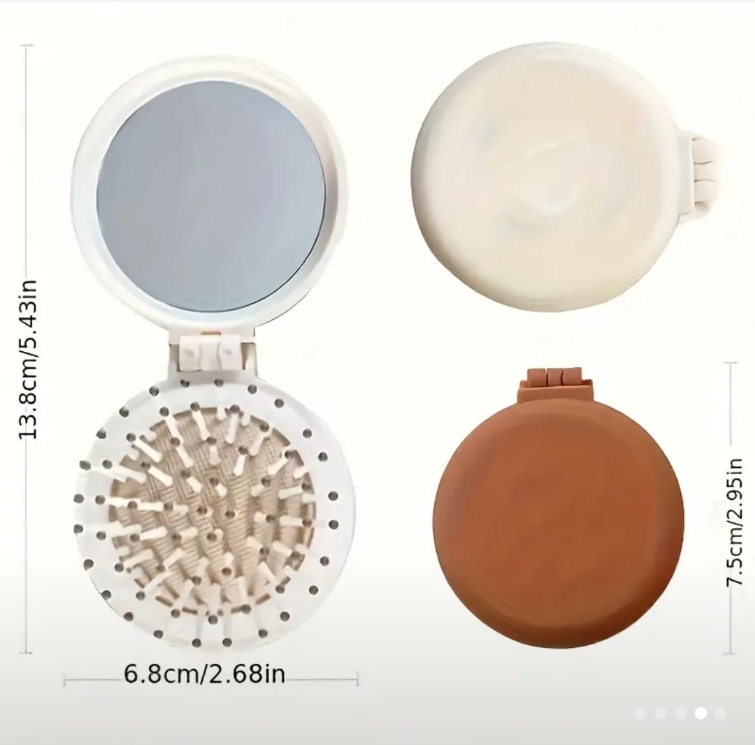 1 Pc Compact Hairbrush, foldable with built-in mirror. Scalp massage comb, easy to carry