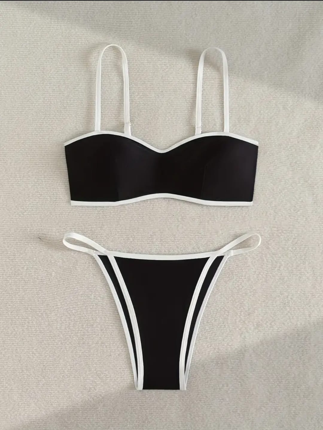 Traje de baño de 2 piezas estilo sexy con cinta en contraste, diseño de silueta