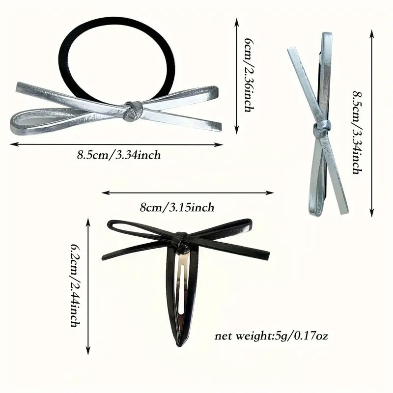 2 PCS Chic PU Couro Laço Grampos de Cabelo, Rabo de Cavalo, Estilo Bonito, Grampos de Jacaré