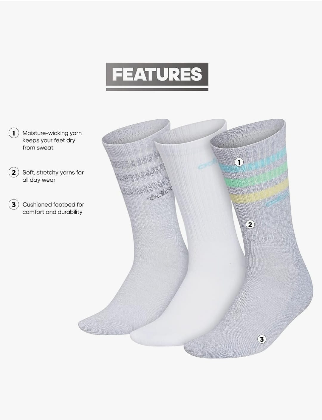 Calcetines deportivos Adidas Classic de 3 rayas para mujer (3 pares)