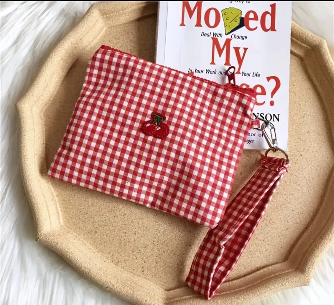 Cherry Embroidered Canvas Multifunctional Portable Makeup Bag Purse