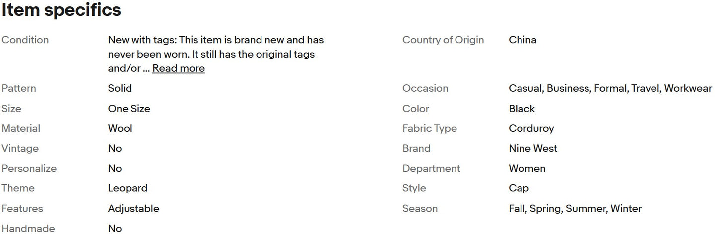 Boné feminino Nine West New Leopard em veludo cotelê, marrom/preto.