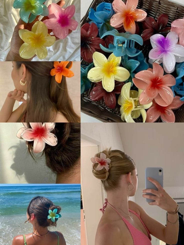4 pinzas para el pelo con flores de colores para mujer, bonitas y dulces horquillas de plástico con elementos florales y de lazo