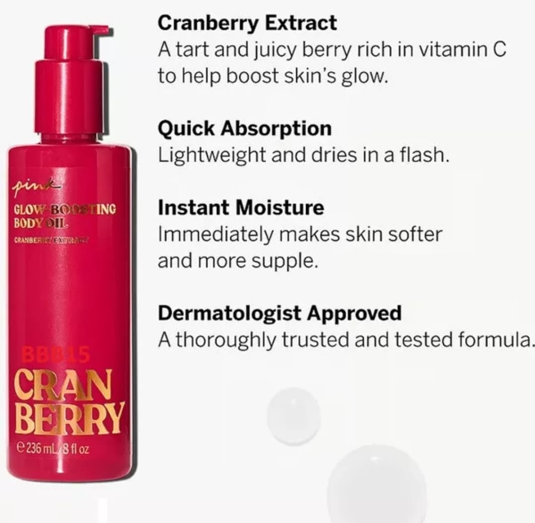 Aceite corporal potenciador del brillo rosado con arándanos