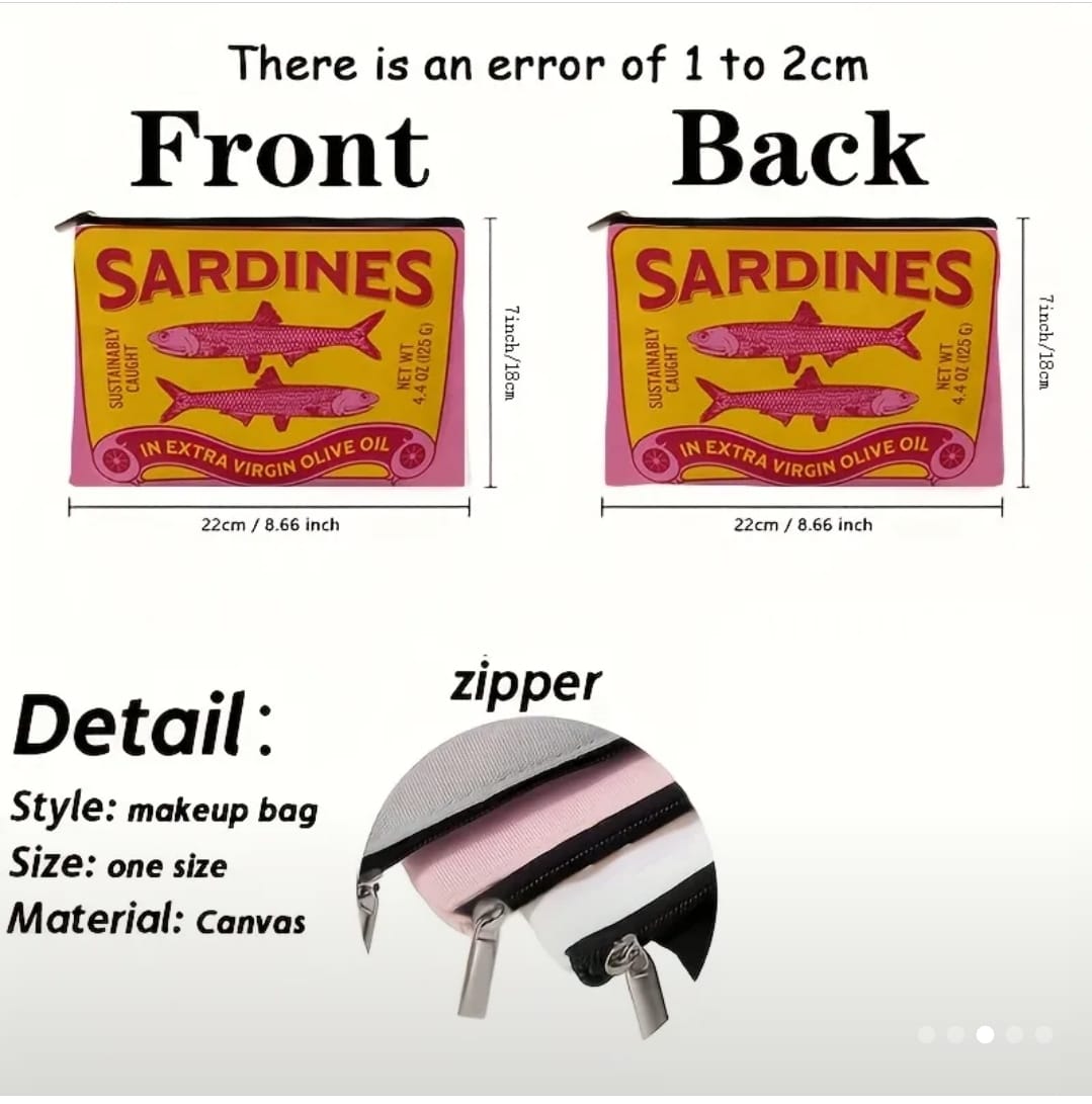 Mini bolsa de cosméticos para lata de sardinha, cor rosa, estojo retrô de lona com zíper