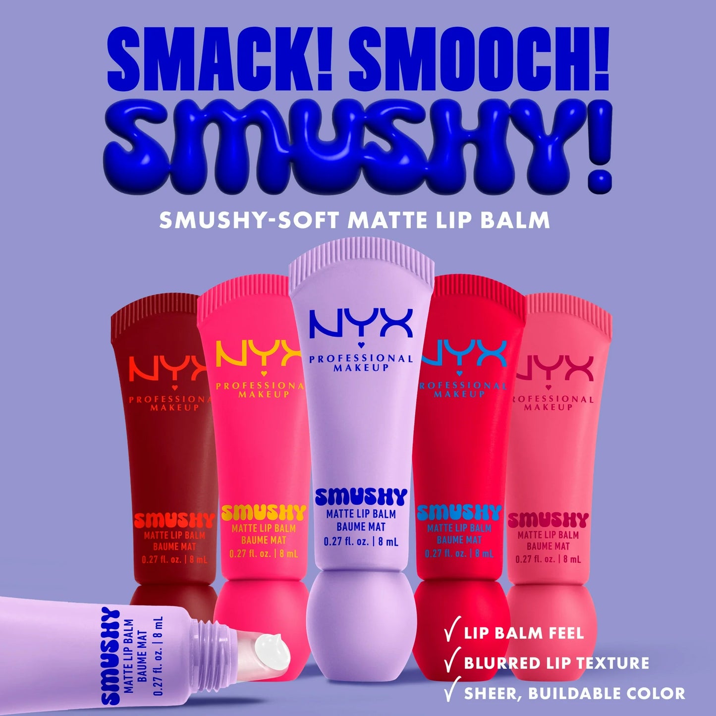 NYX Professional Makeup Smushy Matte Lightweight Lip Balm with Hydrating Sugar Lipid Ceramides, Squeeze N' Sizzle, Matte Cherry Red, 0.27 fl oz