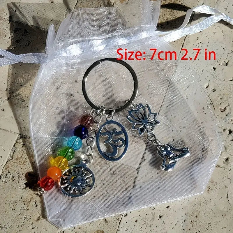 Llavero hippie con forma de anillo, bolso y mochila con cuentas de arcoíris y chakras para yoga