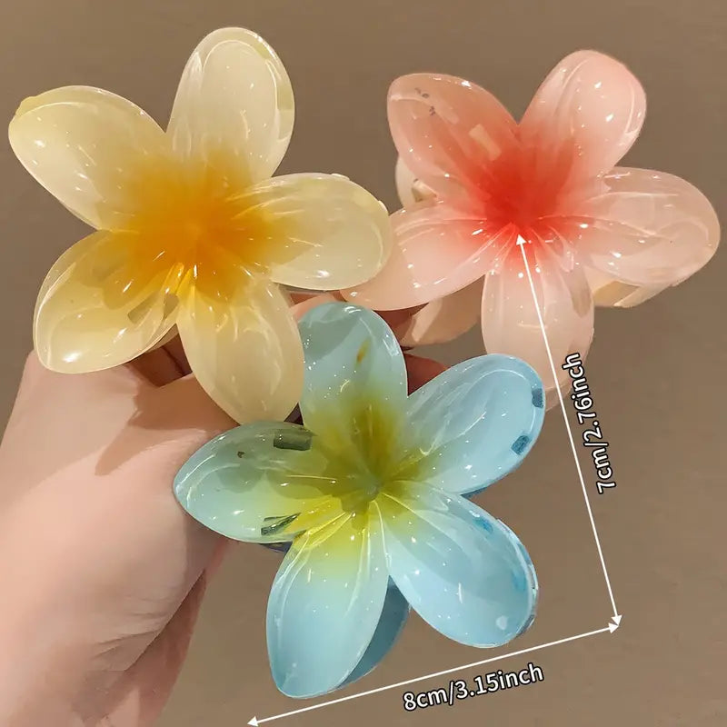 Juego de 3 pinzas para el pelo con diseño floral elegante: exquisito diseño de plumeria, material plástico duradero, adecuado para mayores de 14 años, tamaño mediano, perfecto para uso diario, accesorios para el cabello para mujeres y niñas