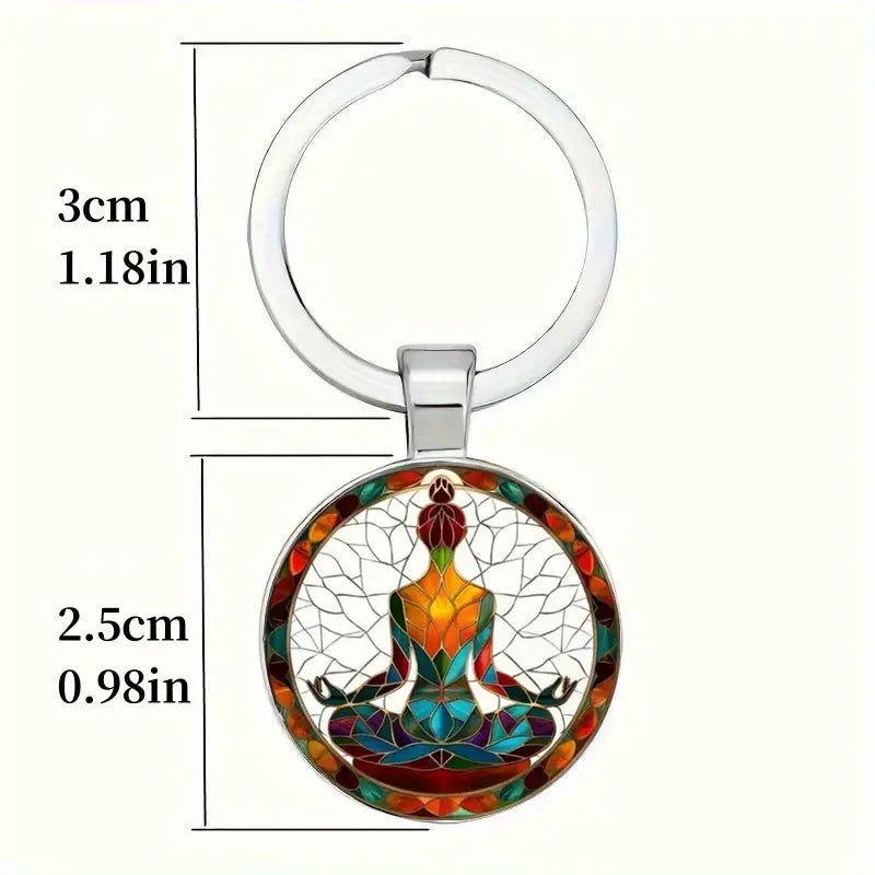1 PC Vintage Zinc Alloy Yoga Meditation Keychain with Chakra Design, Spiritual Key Ring for Yoga
