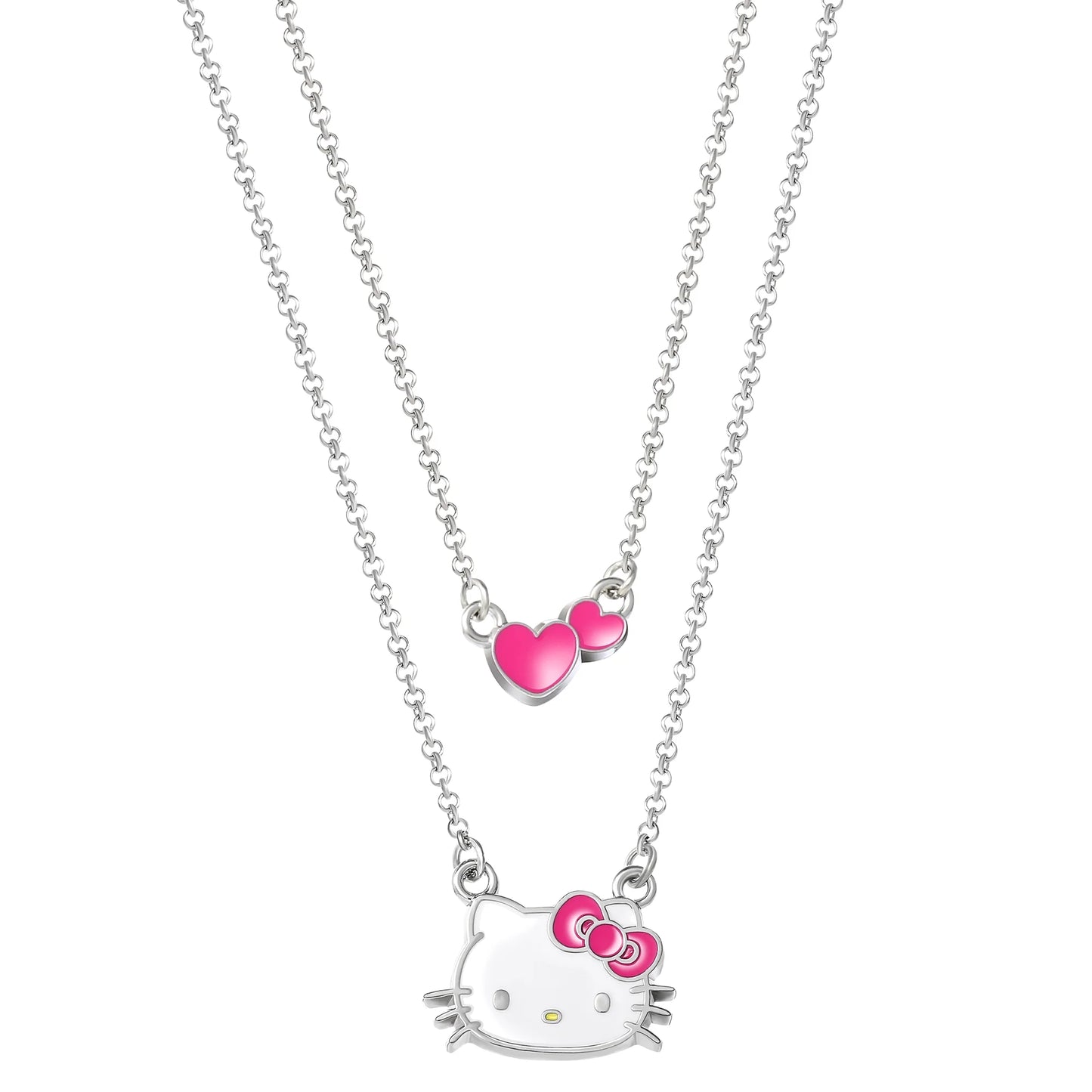 Sanrio Girl's/Tween Hello Kitty Silver-Tone Enamel Hearts Double Necklace