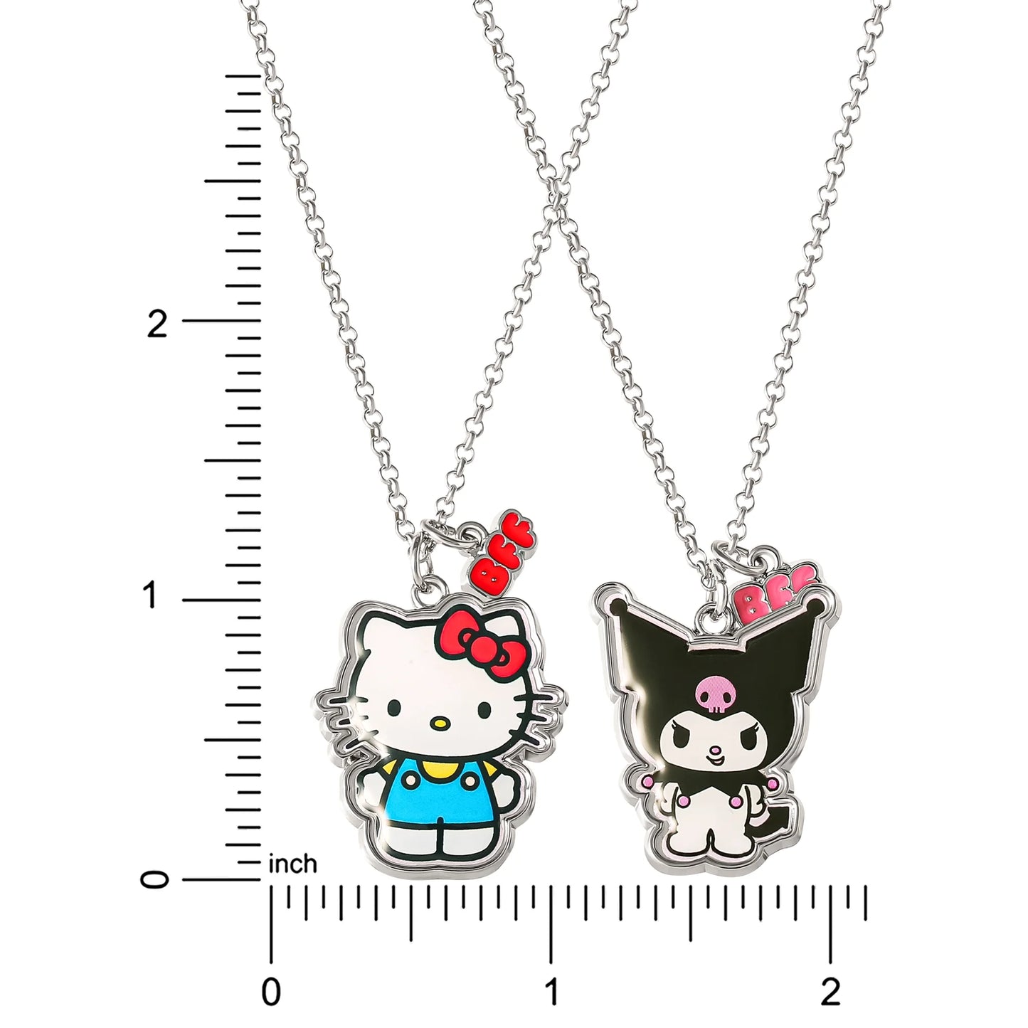 Sanrio Girls/ Tween Hello Kitty & Kuromi Best Friends Necklace, Set of 2 with BFF Charm, 18"