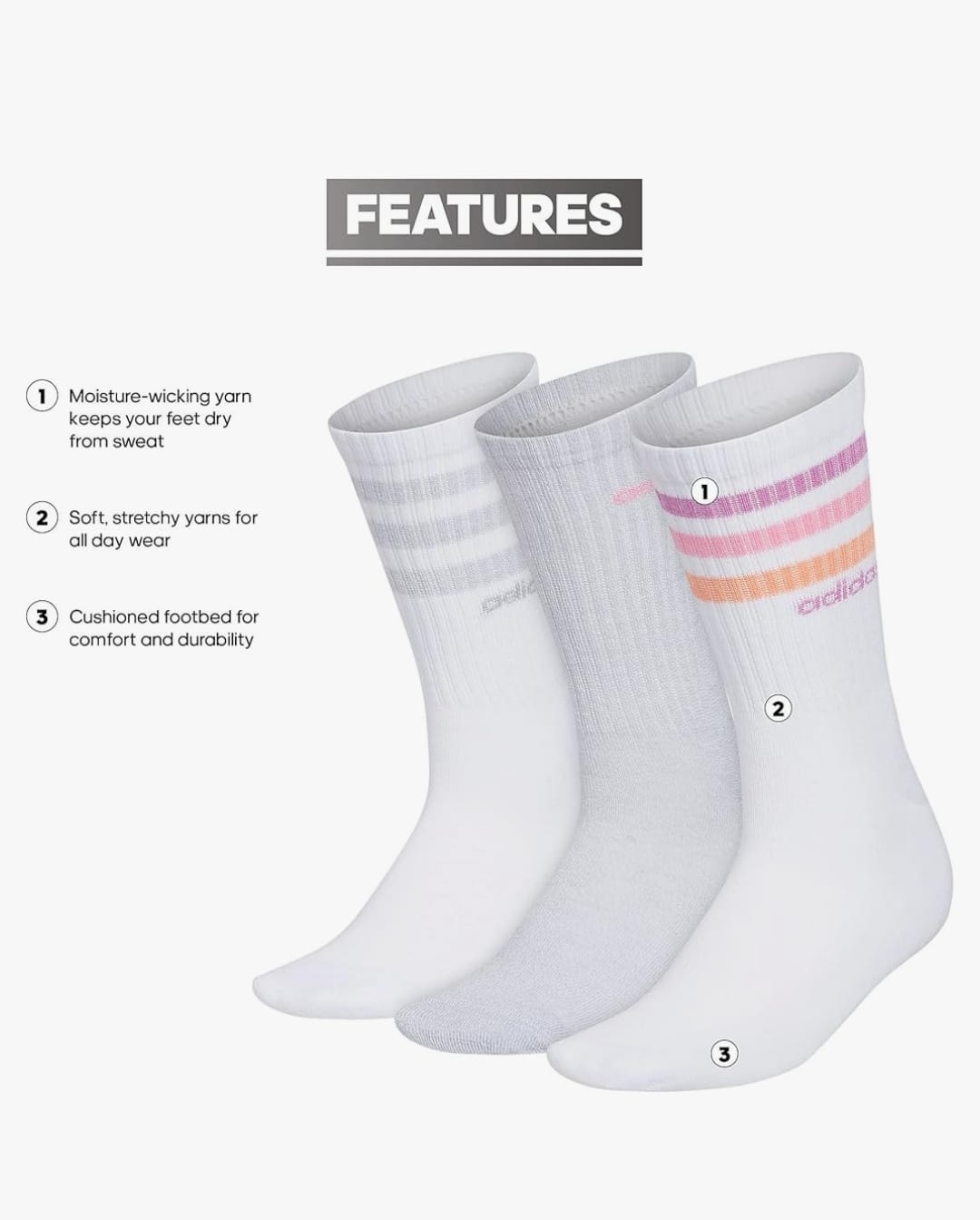 Calcetines deportivos vintage de 3 rayas para mujer de Adidas (3 pares)