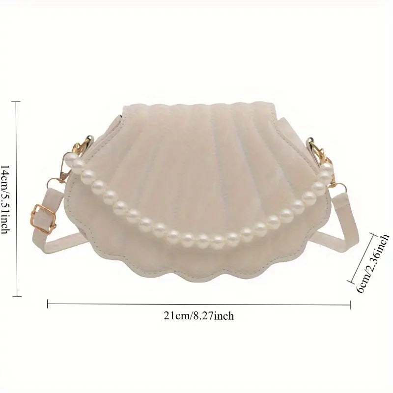 Bolsa de Ombro - Design Plissado Elegante, Bolsa Transversal Versátil em Azul Claro, Preto, Branco e Rosa, Bolsa Elegante em Formato de Concha com Fecho Magnético, Textura de Lã