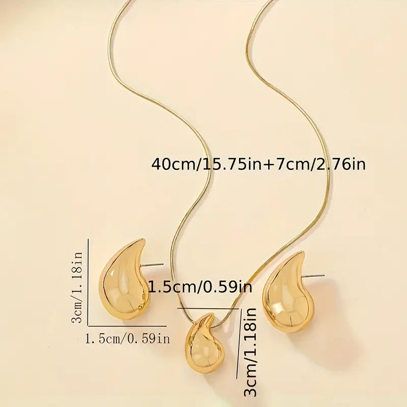 Conjunto de joyas con forma de lágrima: elegantes pendientes y collar, hipoalergénicos y duraderos