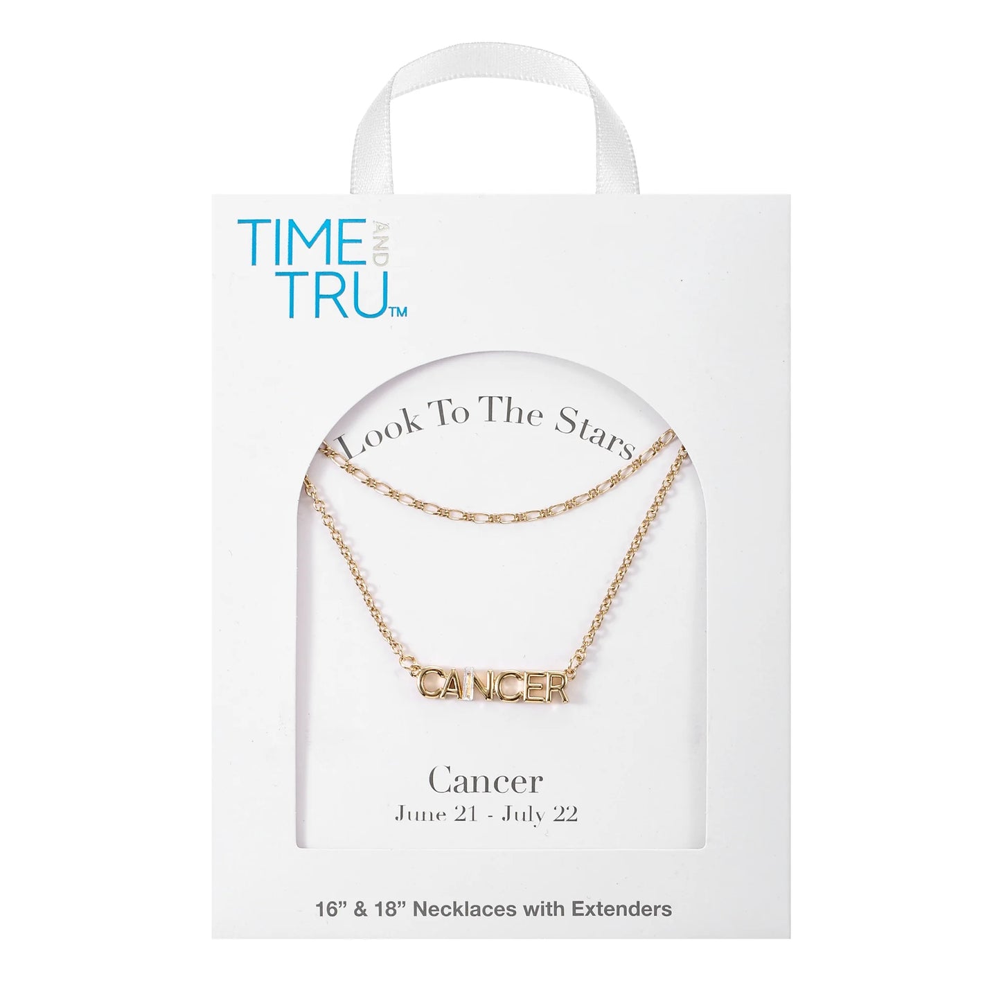 Juego de collares con el signo del zodiaco en tono dorado Time and Tru, 2 piezas, Cáncer