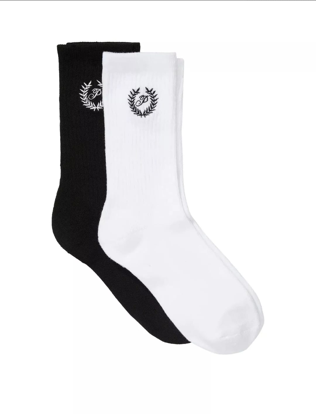 Pacote com 2 meias cano alto rosa da Victoria's Secret com logotipo, pretas e brancas