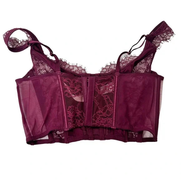 Top tipo corsé corto de seda con encaje morado de Victoria's Secret, talla M
