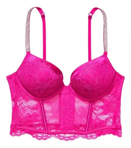 Victoria's Secret Shine Corset - Push Up Fúcsia Renda