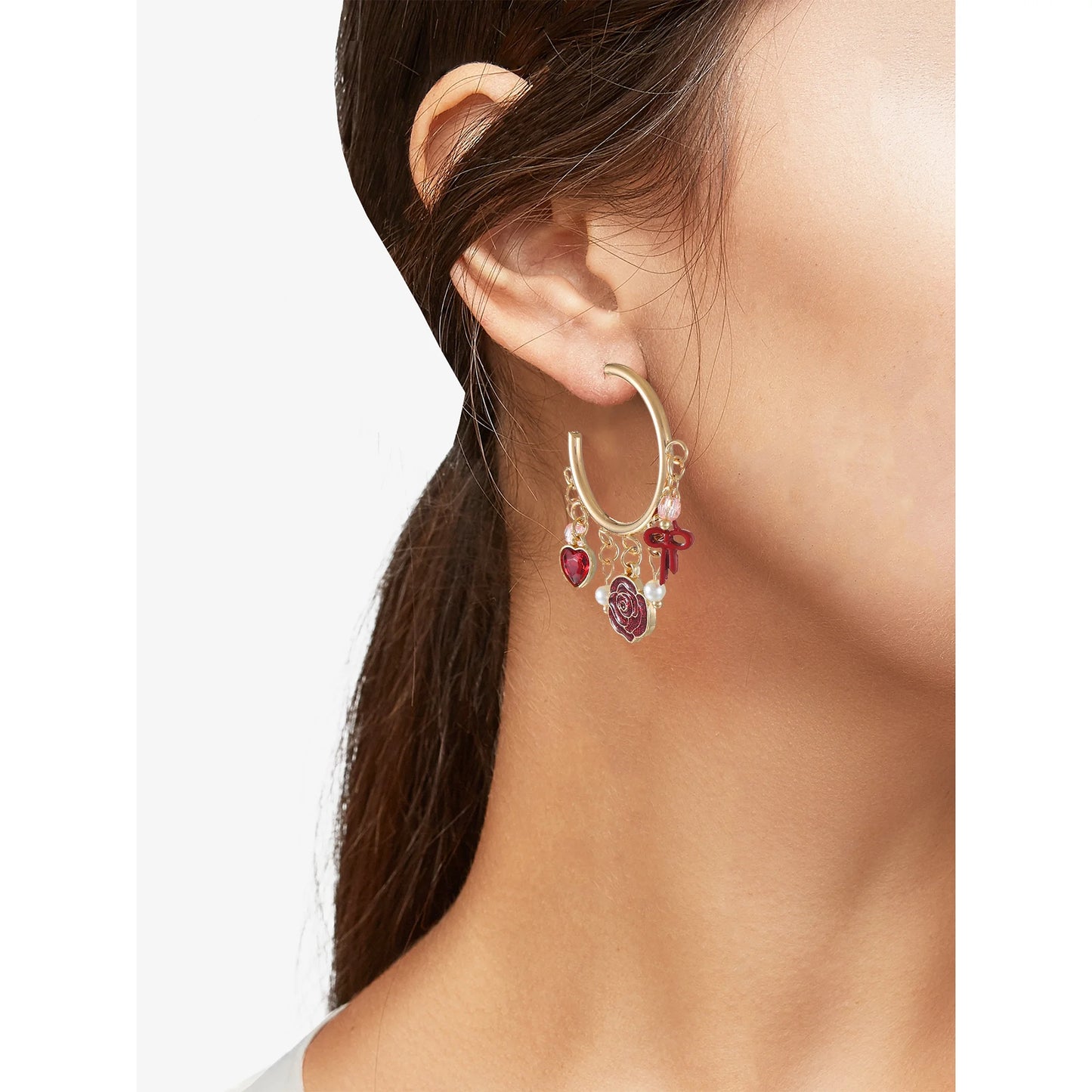 Way to Celebrate Valentine's Day Charm Hoop Earrings, 1 Pair
