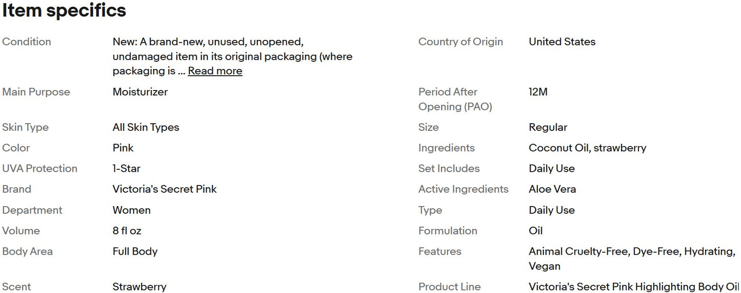 Óleo Corporal Hidratante Iluminador Rosa Morango da Victoria's Secret 236 ml