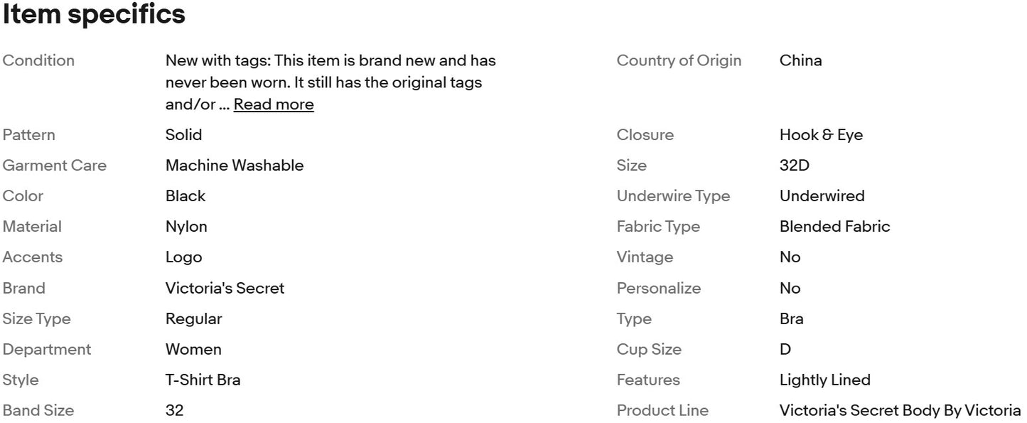 Sujetador Victoria's Secret con logo, ligeramente forrado y sin aros, talla 32D, negro