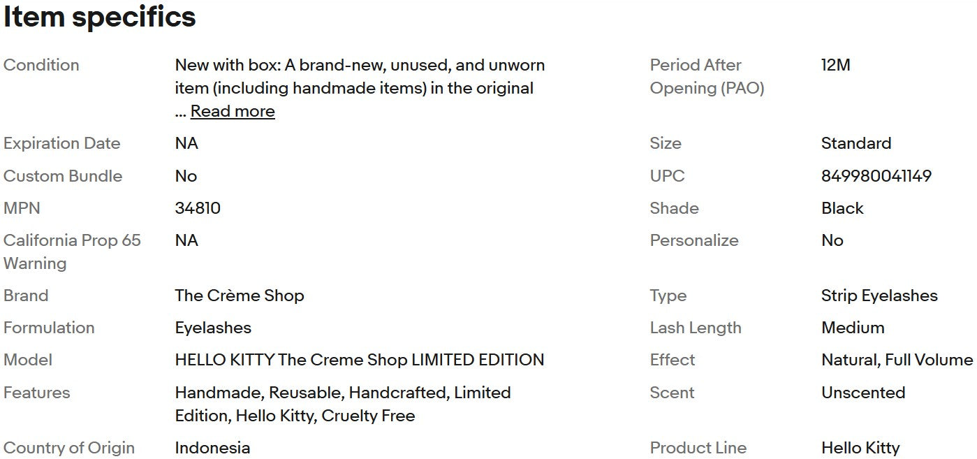 HELLO KITTY Creme Shop LIMITED EDITION Handcrafted False Eye Lashes
