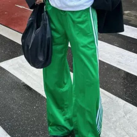 Stylish Wide Leg Striped Pants - Women's Loose Fit High Waist Drawstring Pants for Spring and Fall - Comfortable Streetwear Clothing for Ladies