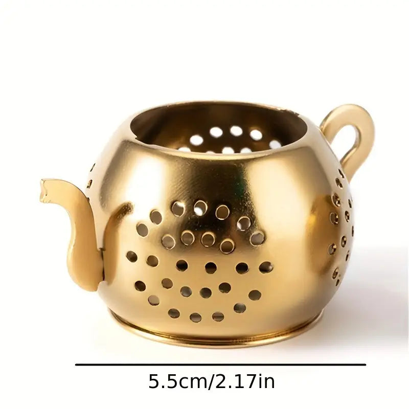 2 infusores de té de hojas sueltas de acero inoxidable con forma de tetera dorada, reutilizables, para hierbas y especias, accesorios para la ceremonia del té