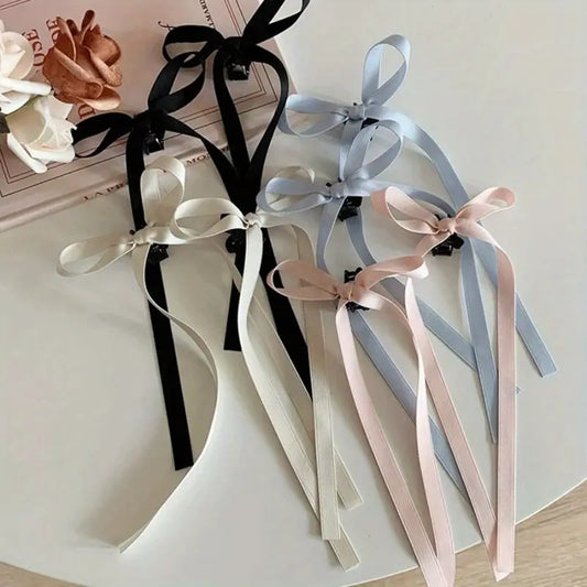 1 Pair Elegant Solid Color Bow Hair Clips, PVC Ribbon Barrettes, Ballet Dancing.