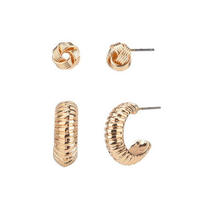 Adult Women's Gold Tone 6 Pair Stud and Hoop Crystal Metal Earring Set