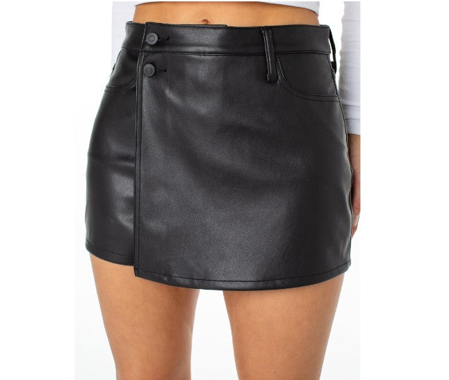 Skort Features Soft Faux Leather Fabric, Combining Style with comfort, 2-Button