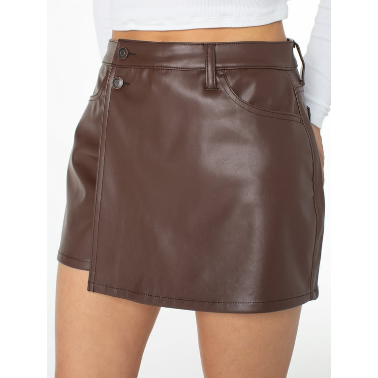 Skort Features Soft Faux Leather Fabric, Combining Style with comfort, 2-Button