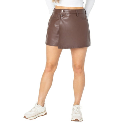 Skort Features Soft Faux Leather Fabric, Combining Style with comfort, 2-Button