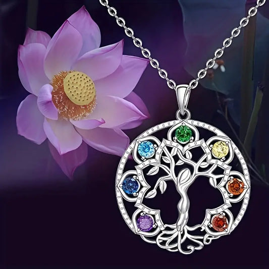 7 Chakra Tree of Life Pendant Yoga Chakra Healing Stone Necklace