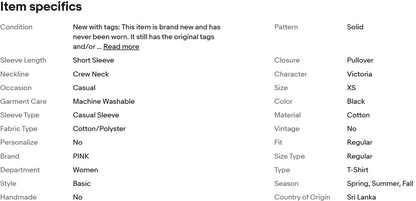 Victoria's Secret Pink Black T-Shirt, Campus Varsity Logo Black Tee