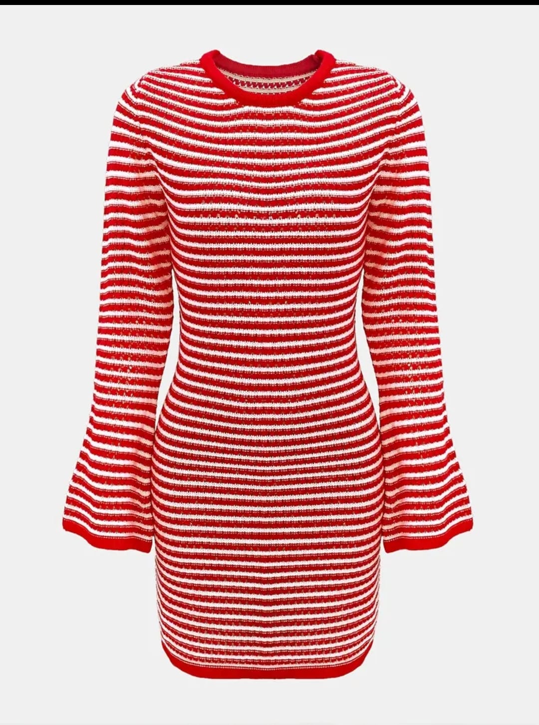 Vestido Casual de Rayas con Cuello Redondo y Manga Larga