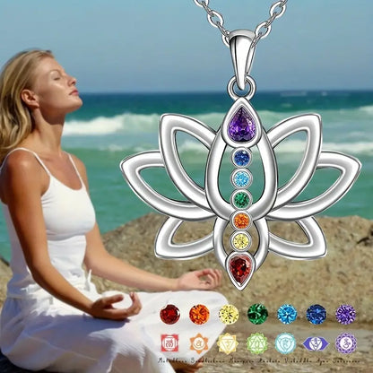 Elegant 7 Chakra Necklace Lotus Pendant Yoga