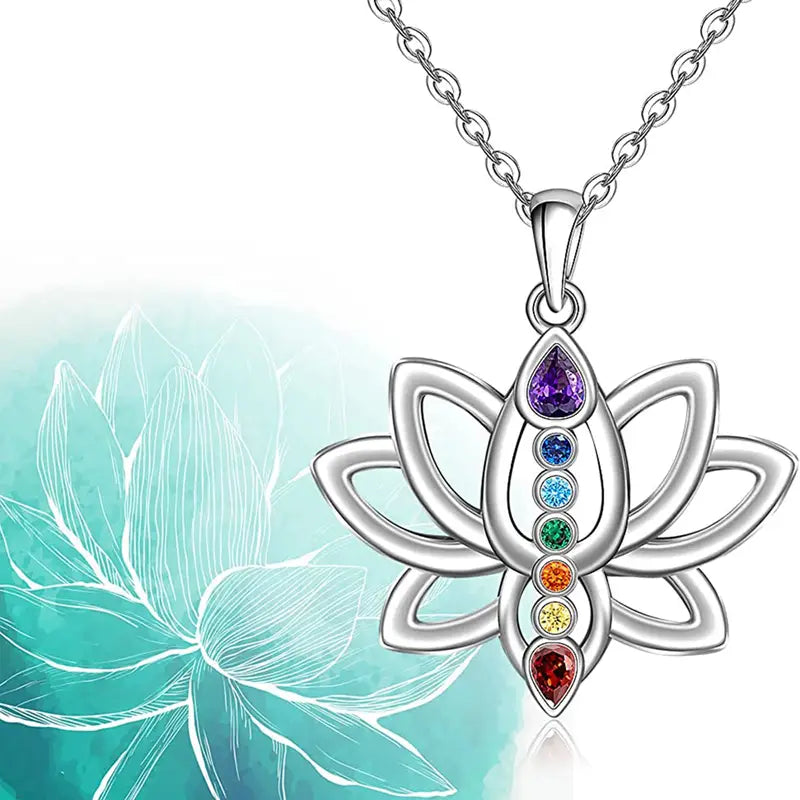 Elegant 7 Chakra Necklace Lotus Pendant Yoga