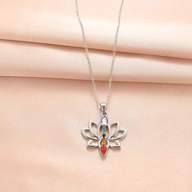 Elegant 7 Chakra Necklace Lotus Pendant Yoga