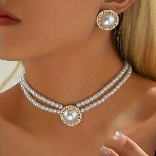 Elegant Stud Earrings and Necklace Jewelry Set