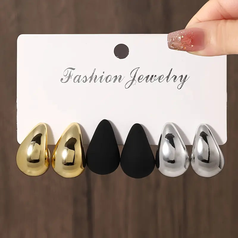 Elegant and Minimalist Teardrop Hoop Earrings Set for Women, Retro Punk Style, Suitable for Daily Wear