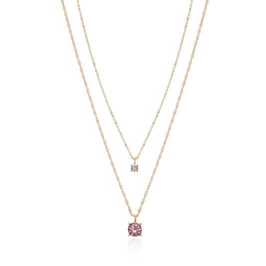 Goldtone Birthstone Necklace Set, February, Purple, 2 Pieces