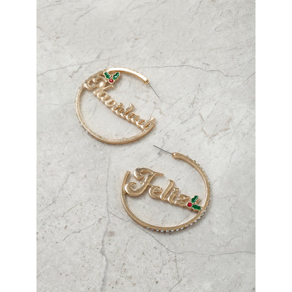 Holiday Time Goldtone "Feliz Navidad" Hoop Earrings, 1 Pair