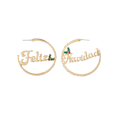 Holiday Time Goldtone "Feliz Navidad" Hoop Earrings, 1 Pair