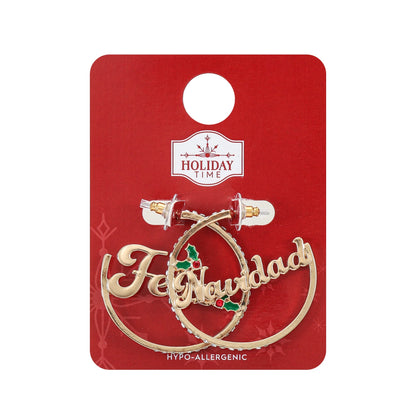 Holiday Time Goldtone "Feliz Navidad" Hoop Earrings, 1 Pair