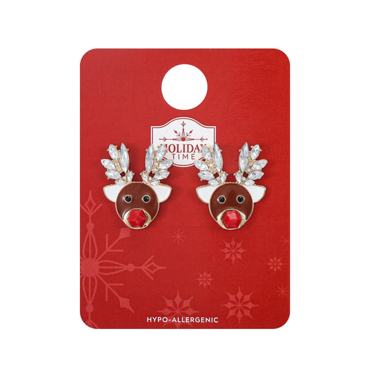 Holiday Time Goldtone Reindeer Earrings, 1 Pair