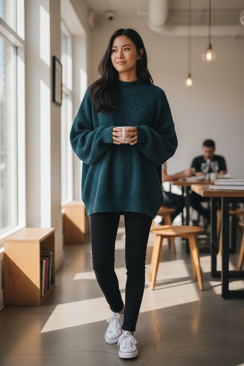 Suéter de punto ancho con cuello redondo estilo universitario de Victoria's Secret Pink