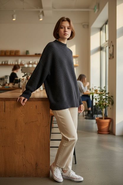 Suéter negro de chenilla extragrande rosa de Victoria's Secret para mujer