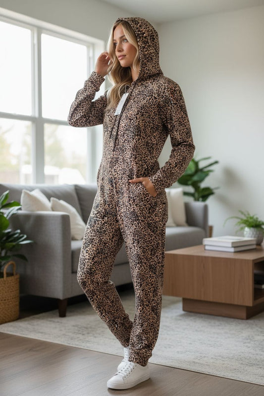 Pijama térmico con capucha Victoria's Secret Pink, estampado de leopardo, de una pieza