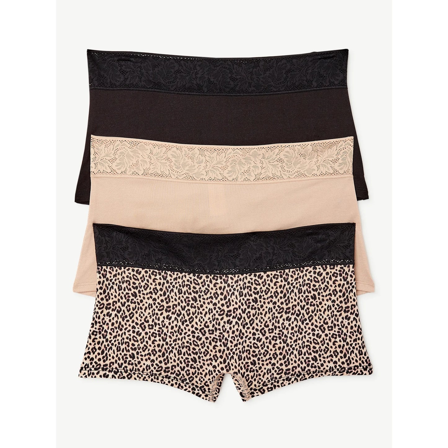 Joyspun Women's Modal and Lace Boyshort Panties, 3-Pack